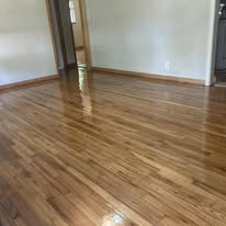 Freshly refinished glossy hardwood floor